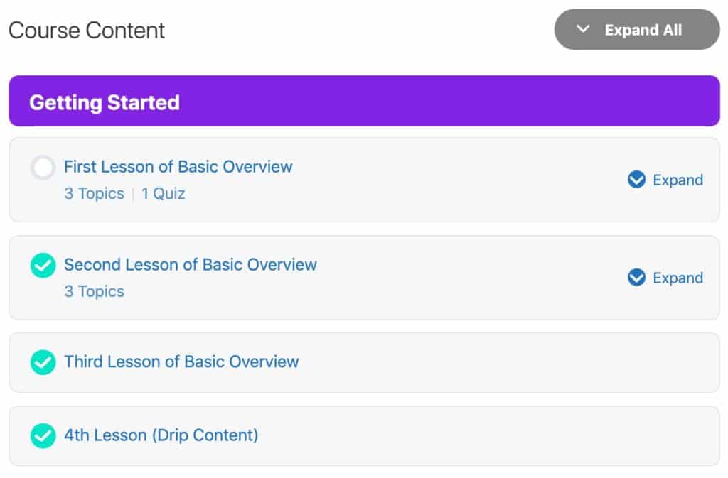 Example of a Course Content List in LearnDash